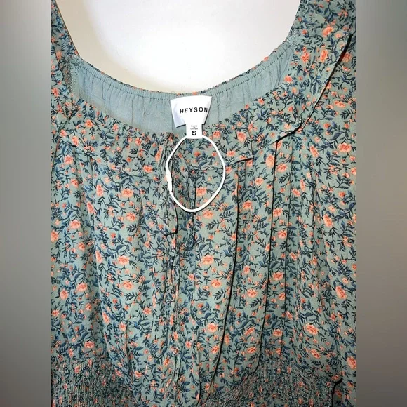 Heyson Floral Smocked Peplum Blouse | Puff Sleeve Boho Top | Size S - Picture 4 of 10